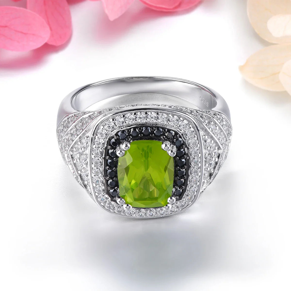 Peridot Black Spinel Solid Sterling Silver Ringar Unisex Style 3,2 karat äkta ädelsten - 24 Timmar Deals