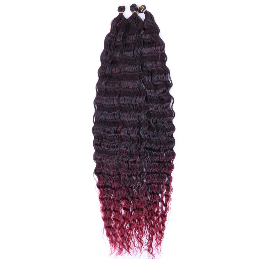 32 tum syntetiskt försträckt djupvågsvirkat hår Yaki Ombre flät hår högtemperaturfiberförlängningar - 24 Timmar Deals