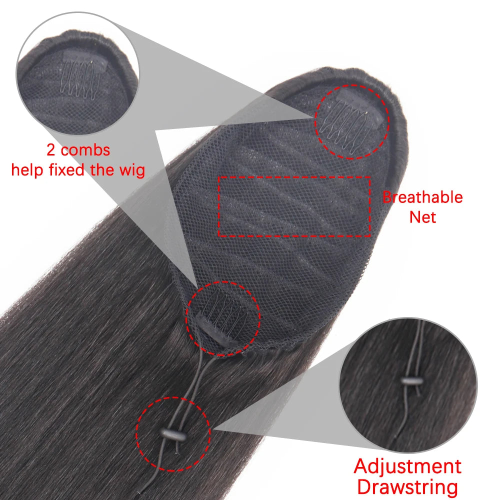 Syntetiska Långa Afro Yaki Rak Hästsvans Hårstycken Med Elastiskt Band Dragsko - 24 Timmar Deals