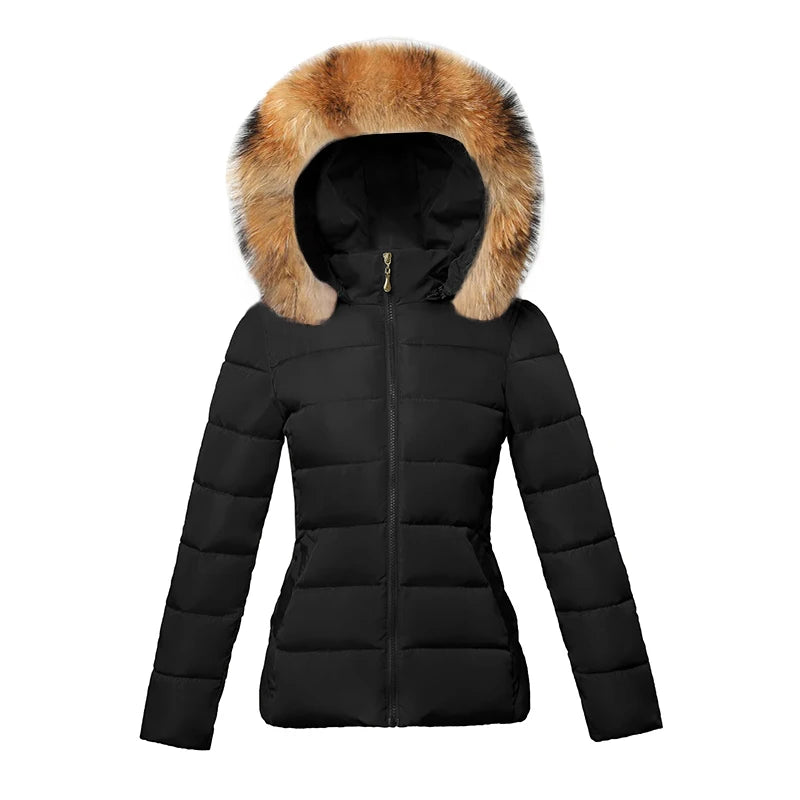XL-6XL Dam Vinterkappa Fake Fur Krage Parka Kort Ytterkläder Varm dunjacka - 24 Timmar Deals