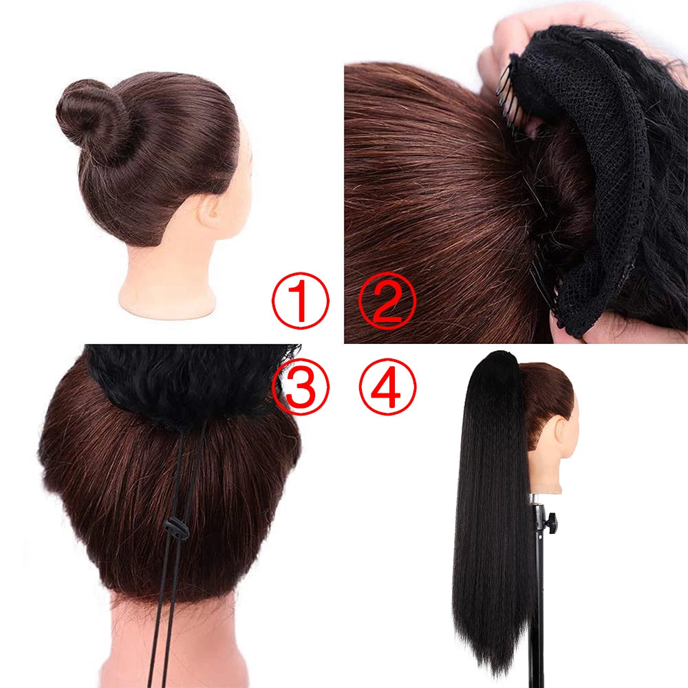 Syntetiska Långa Afro Yaki Rak Hästsvans Hårstycken Med Elastiskt Band Dragsko - 24 Timmar Deals