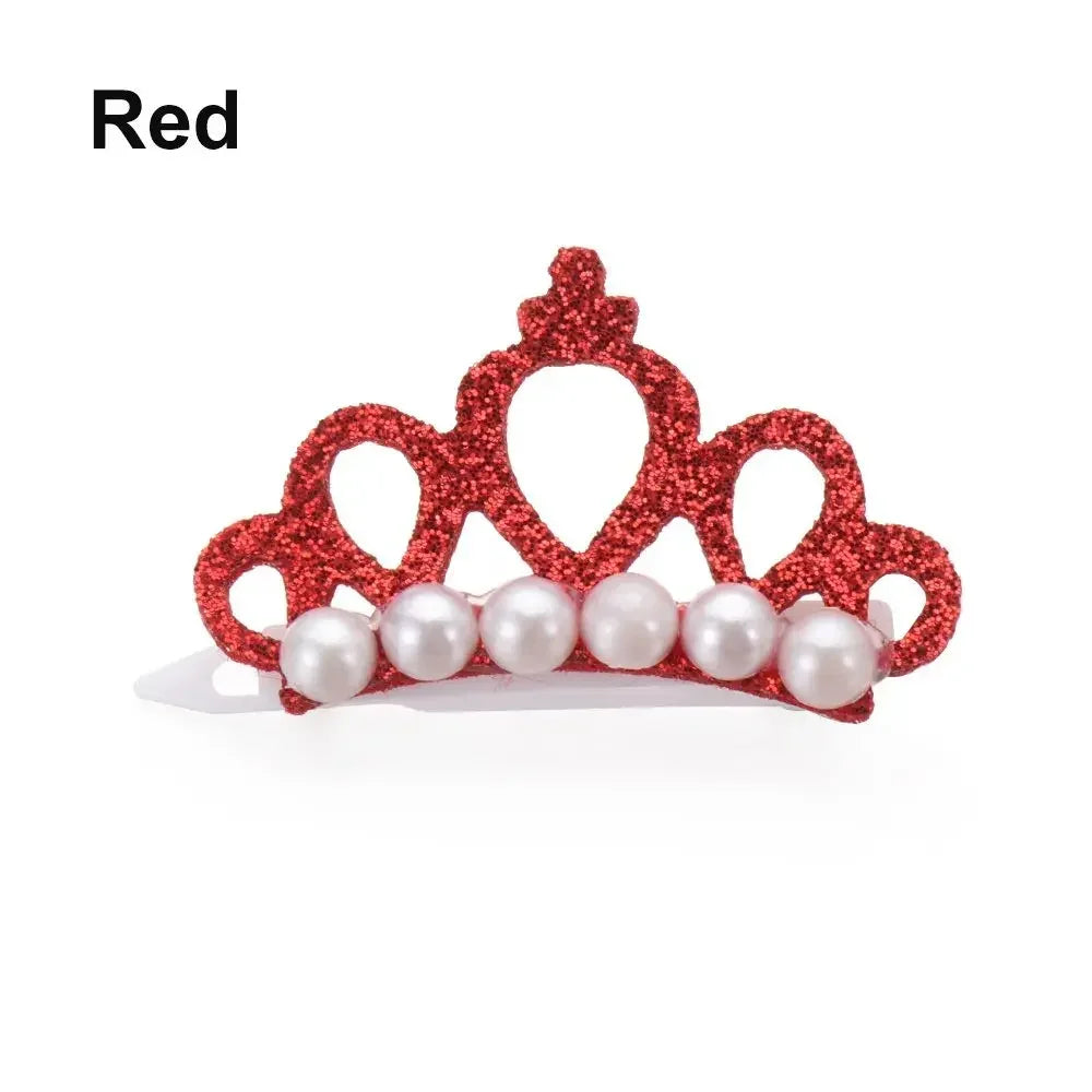 Valp Fake Pearl Crown Bow Hårklämma Söt Pet Head Decoration - 24 Timmar Deals