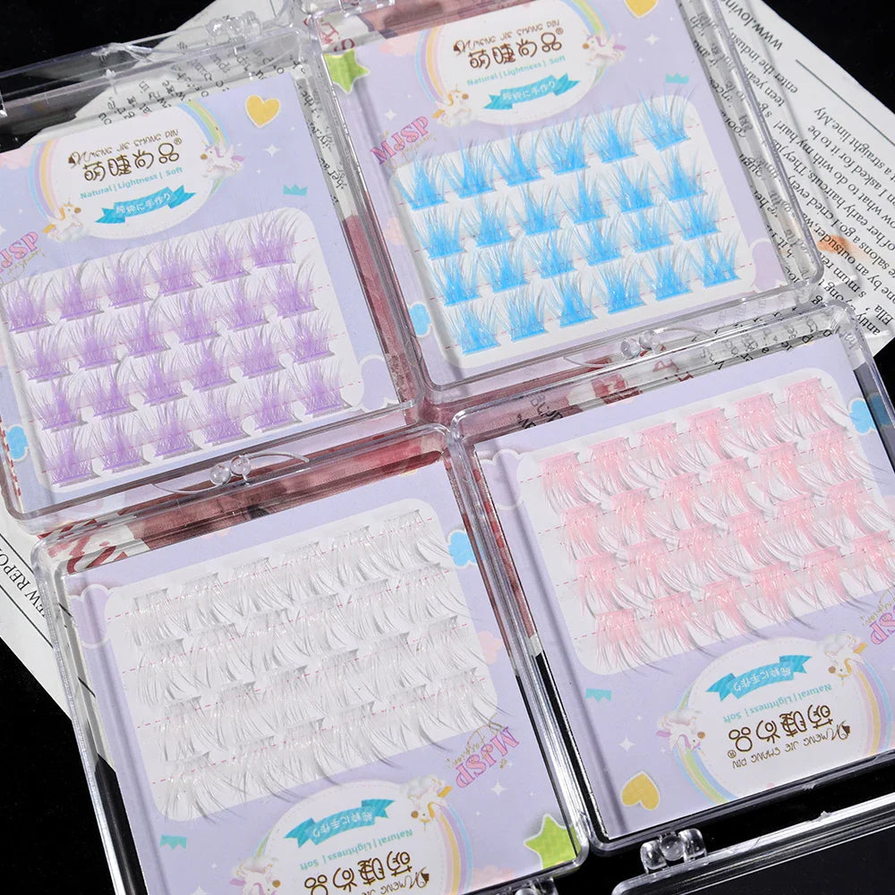 Colorful Bundles Individual Lashes White Blue Fluffy Eyelash Extension Natural Faux Mink Lash DIY Cluster False Eyelashes Makeup - 24 Timmar Deals