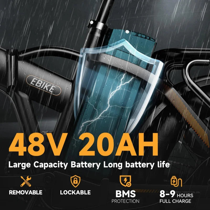 1000W hopfällbar, 48V 20AH stort löstagbart batteri E, 30 MPH, 80 Miles Max räckvidd, 20" Fat Tire Elcykel - 24 Timmar Deals