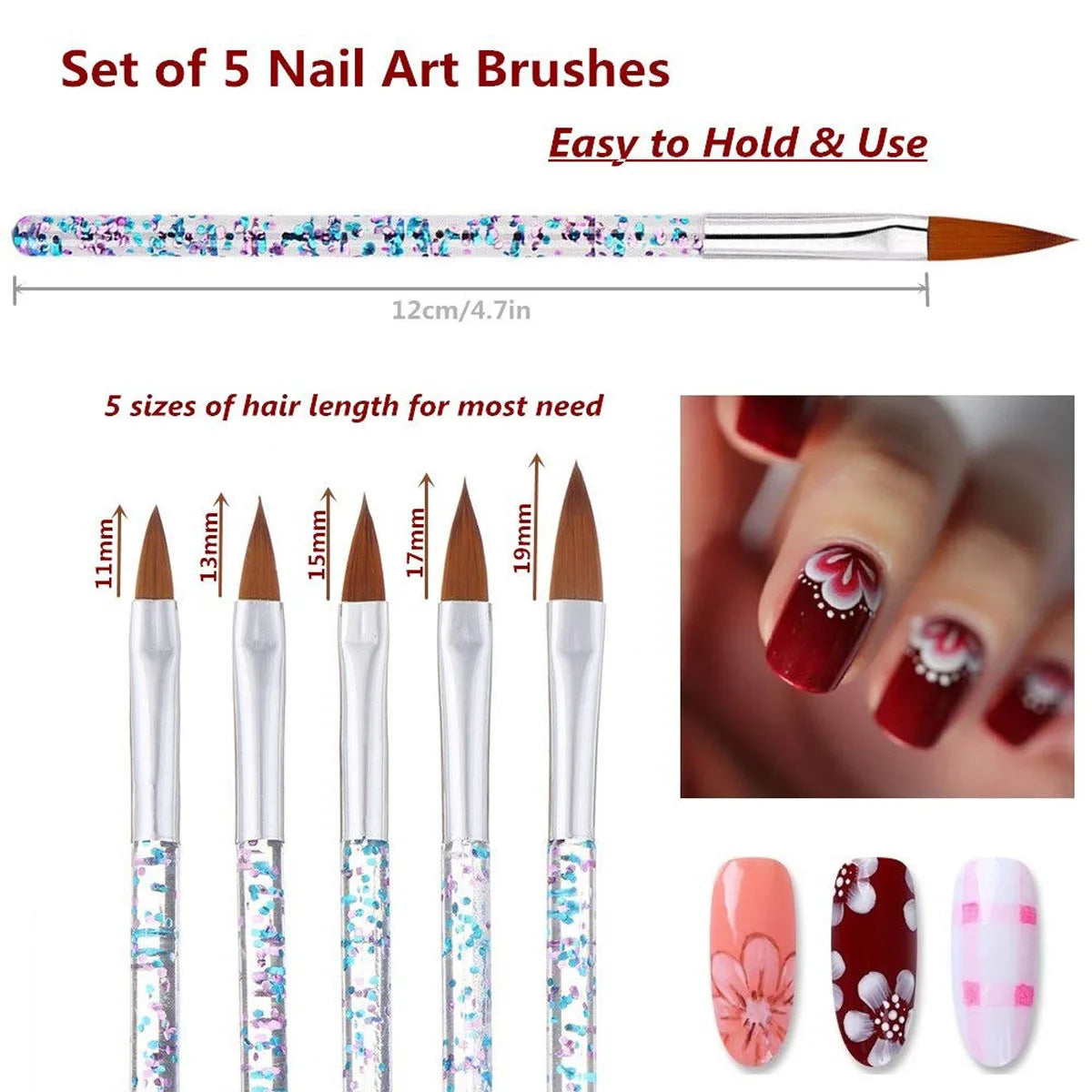 5 st. kristallhandtag akryl/UV-gel nagelborstar - 24 Timmar Deals
