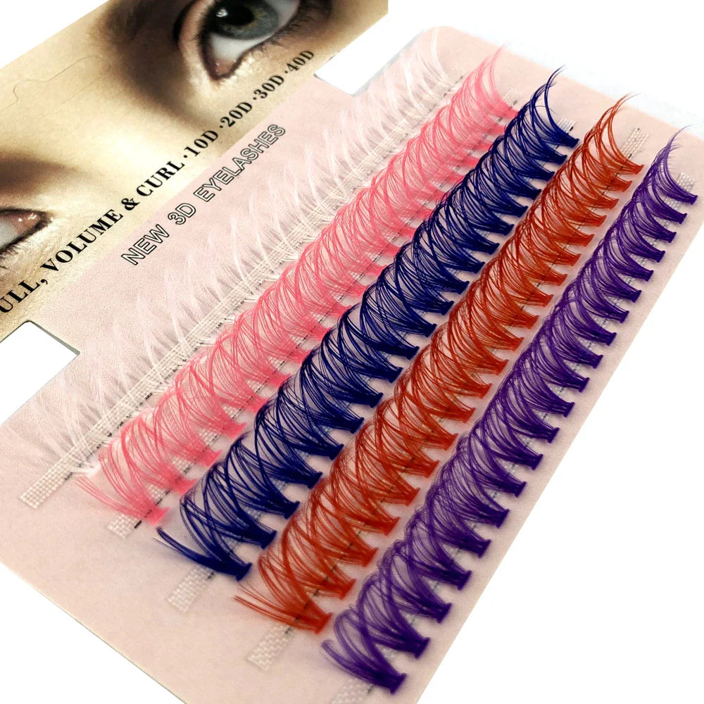 Blue Purple Mix Colored Lashes Cluster Eyelash Extension Natural Long 40D Volume Effect Faux Bunche Individual Makeup Cilias - 24 Timmar Deals