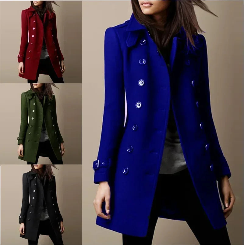 Kvinnor Höst Vinter Mode Casual Coat Långärmad Trench Double Breasted Button Coat - 24 Timmar Deals
