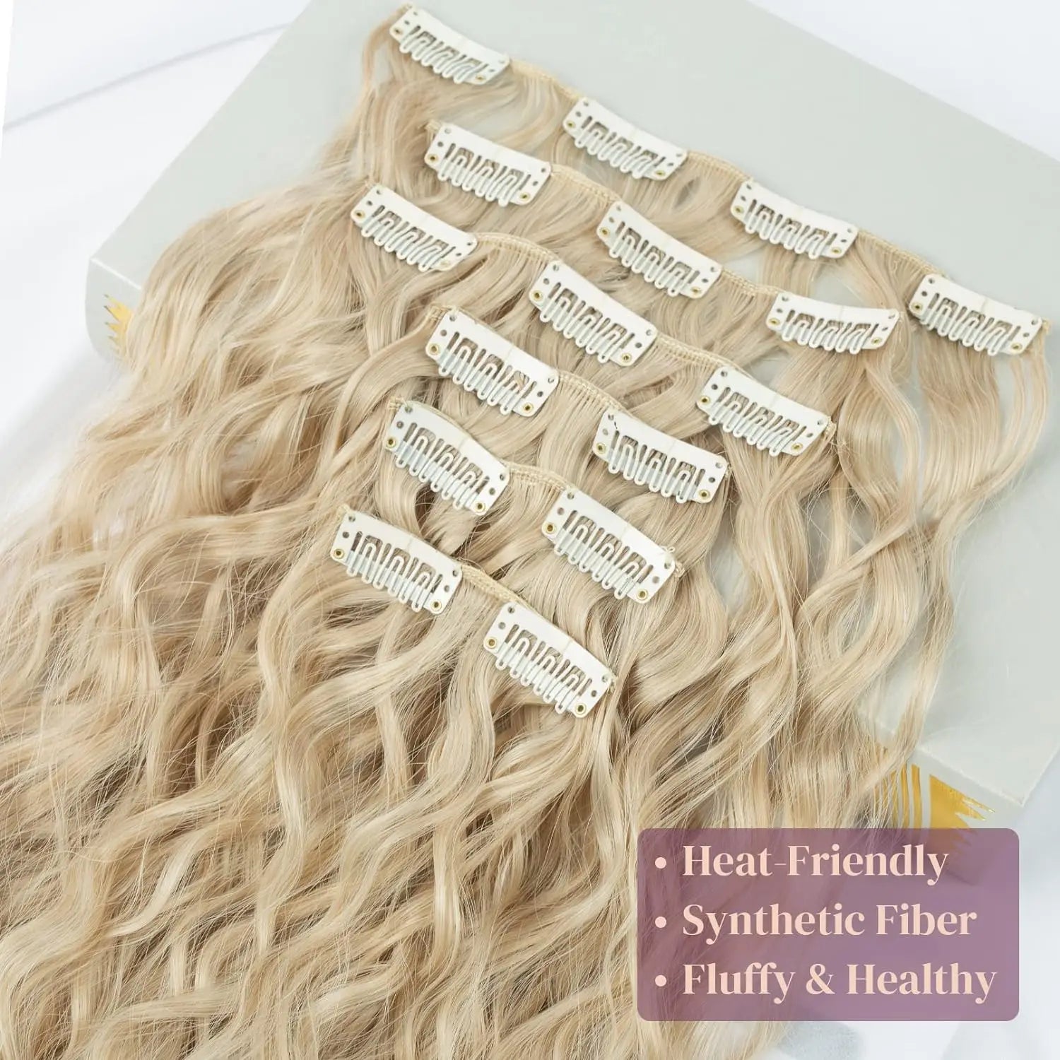 Clip In Hair Extensions 16 CLips 22 Inch Long Water Wave Synthetic Hair - 24 Timmar Deals