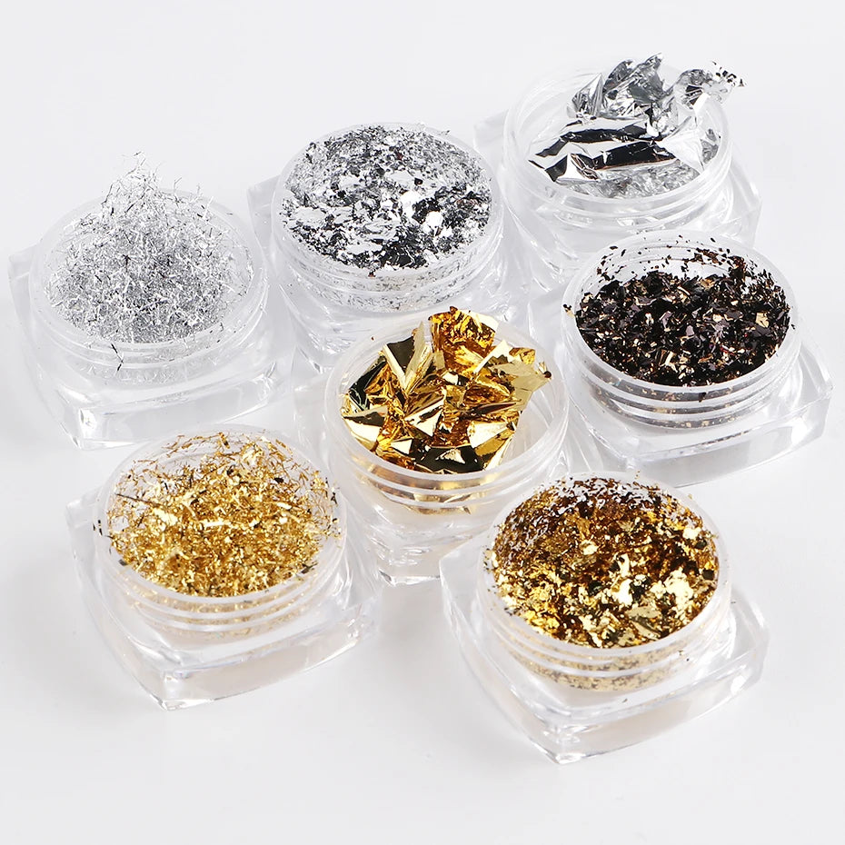 7 lådor aluminium nagelflagor folier set guld silver - 24 Timmar Deals