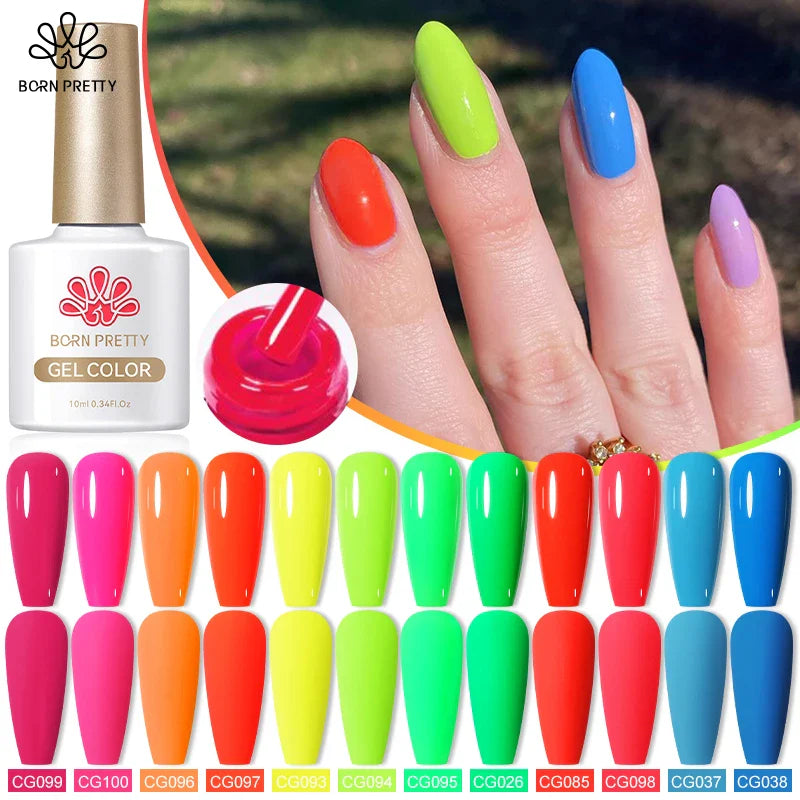 BORN PRETTY Neon Color Gel Nail Polish 10ml Fluorescent Nail Gel Orange Yellow Green Purple Varnis Semi Permanent Trendy Summer - 24 Timmar Deals