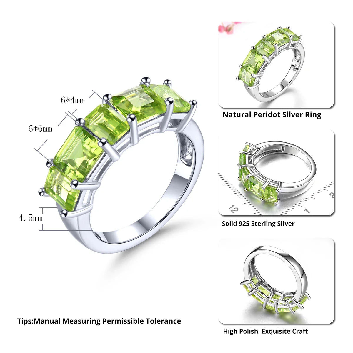 Äkta Peridot Sterling Silver Ringar 4,3 karat ädelsten - 24 Timmar Deals