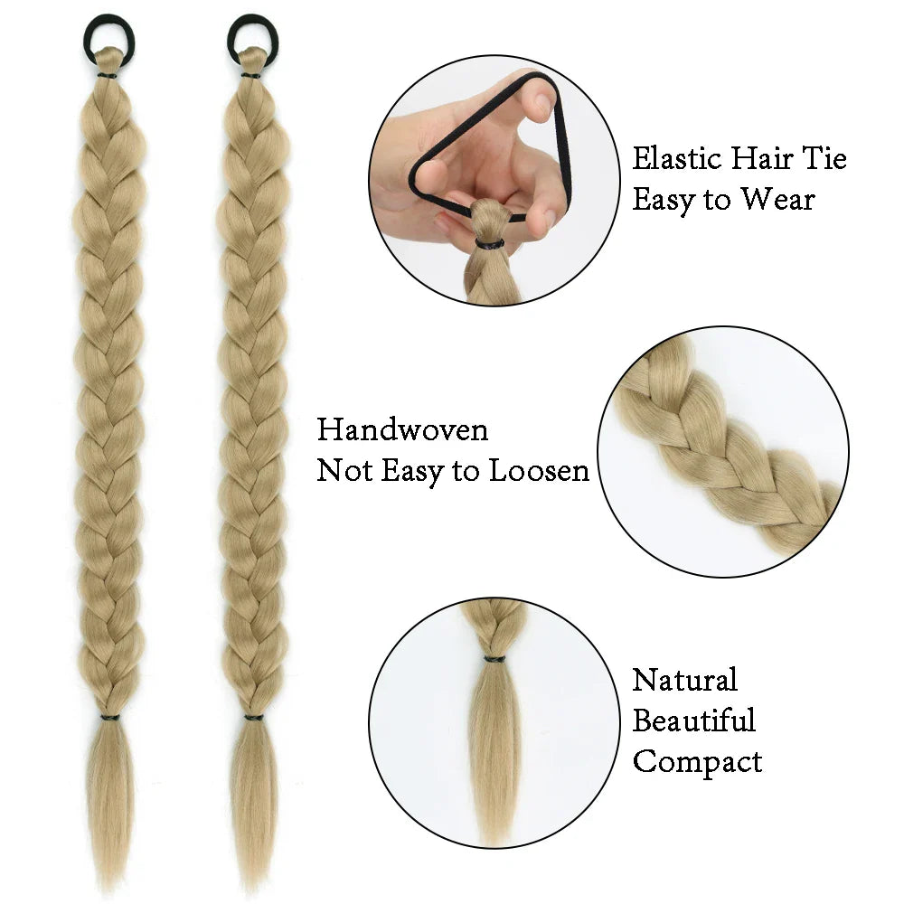 Syntetisk Long Twist Braid Hästsvansförlängningar med gummiband 24 tum - 24 Timmar Deals