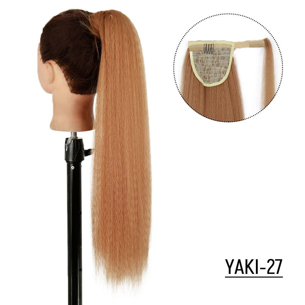 Syntetiska Långa Afro Yaki Rak Hästsvans Hårstycken Med Elastiskt Band Dragsko - 24 Timmar Deals