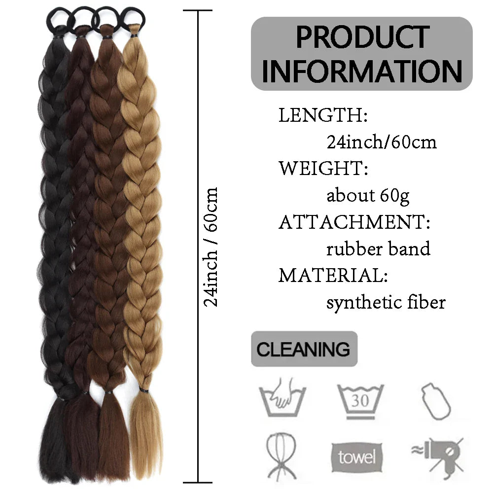 Syntetisk Long Twist Braid Hästsvansförlängningar med gummiband 24 tum - 24 Timmar Deals