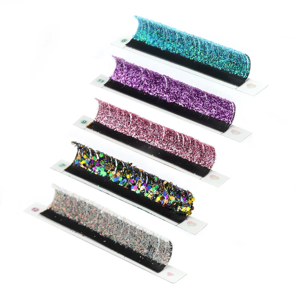 RUJADE Mix Color Glitter Lashes Fashion Shiny Colorful Russian Volume Individual Eyelash Extensions Colors Glitter Lashes Makeup - 24 Timmar Deals