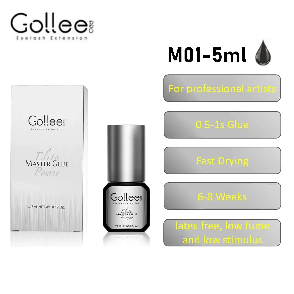 Gollee 5ml Eyelash Extension Glue 0.5 Second Fast Drying False Eye Lash Extension Glue Gollee Super Bonder Eyelash Glue Primer - 24 Timmar Deals