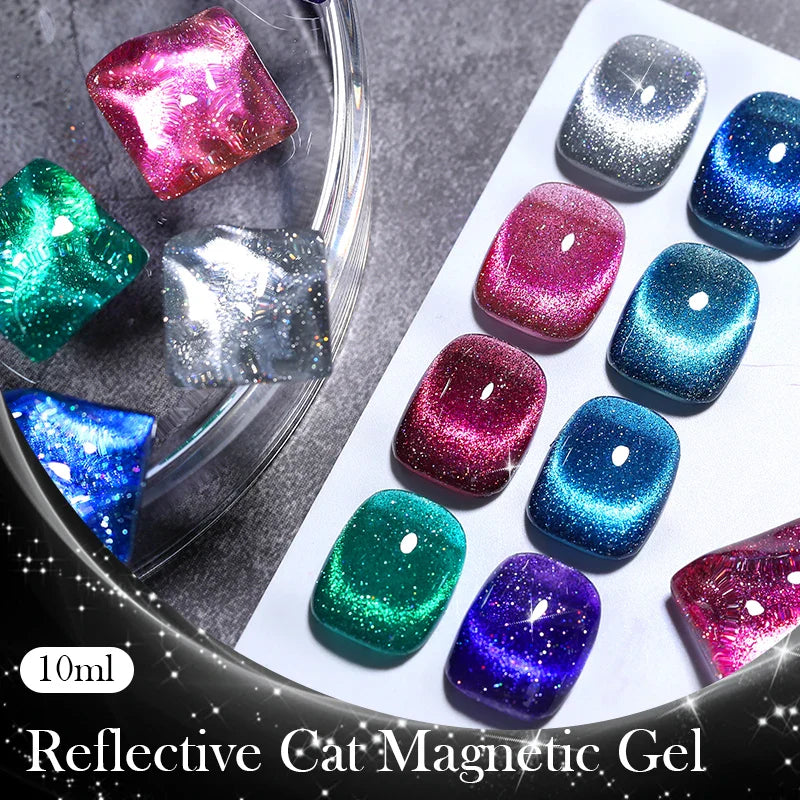 Reflekterande Cat Magnetic Gellack 10ML Silver Shinning Glitter Vernis Semi Permanent Soak Off Magnetic UV Gel - 24 Timmar Deals