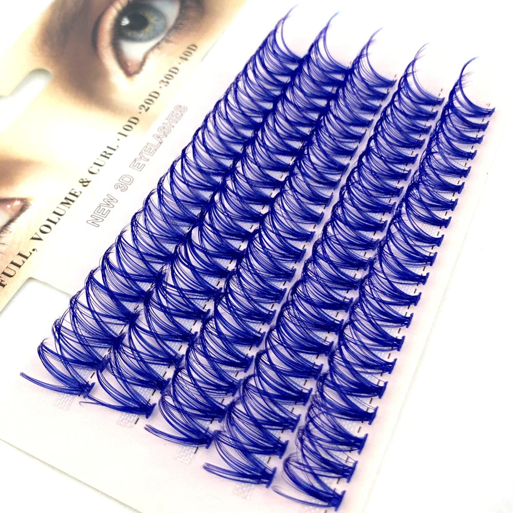 Blue Purple Mix Colored Lashes Cluster Eyelash Extension Natural Long 40D Volume Effect Faux Bunche Individual Makeup Cilias - 24 Timmar Deals