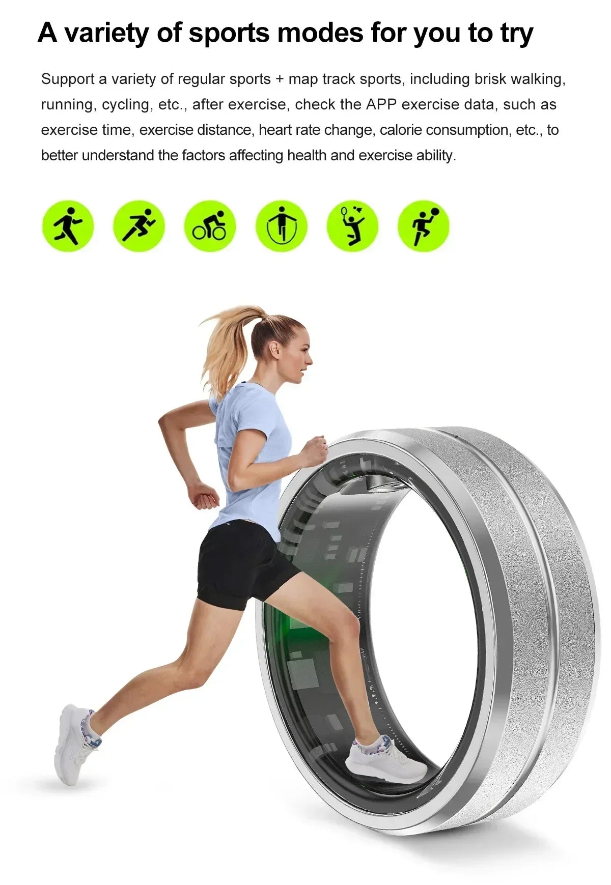 Smart Ring Steel Shell Sömnhälsoövervakning 3ATM Vattentät multisportlägesring för Xiaomi, Huawei, IOS - 24 Timmar Deals
