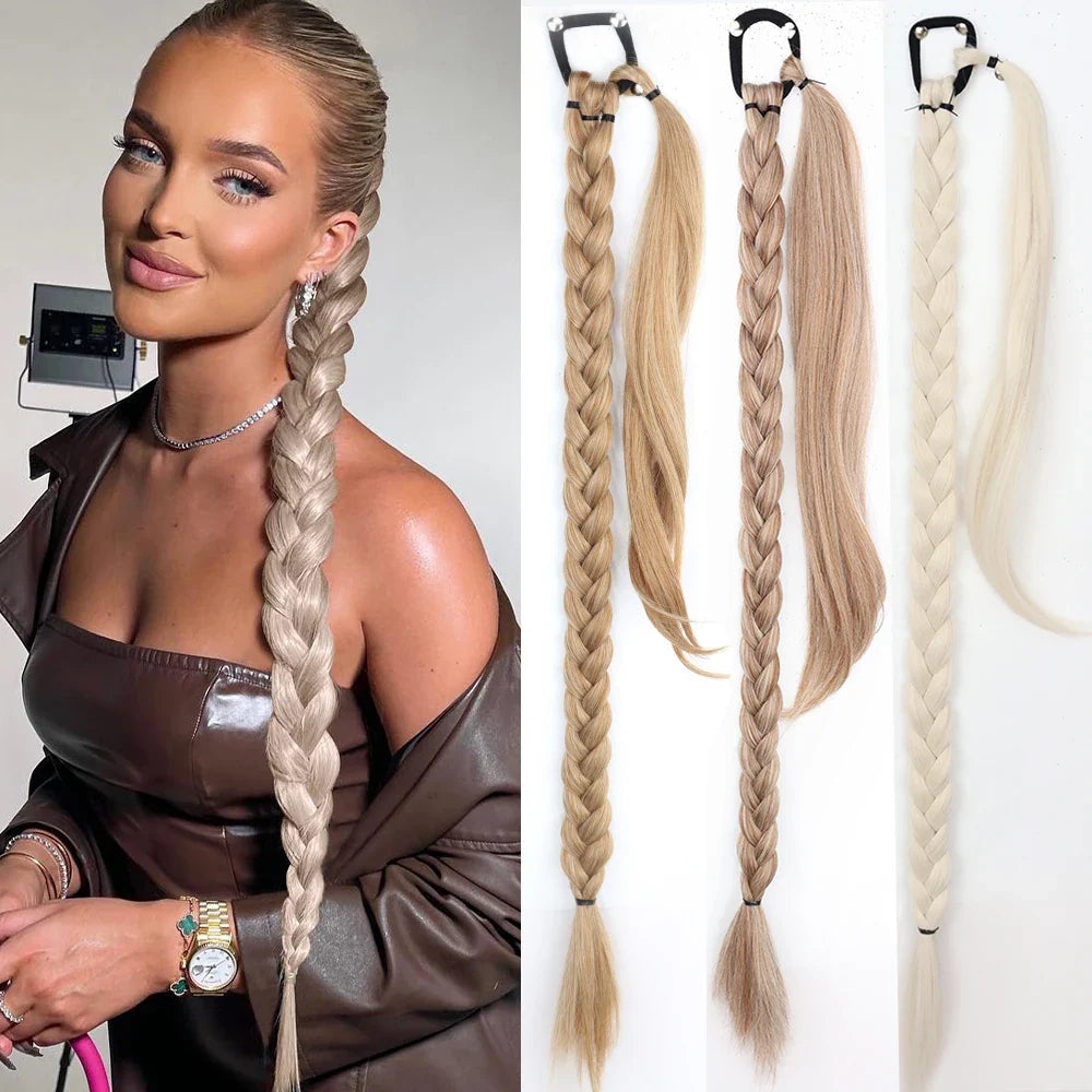 Ponytail Extensions Syntetiska boxningsflätor lindade Chignon-svans med gummiband Hårring 34" - 24 Timmar Deals