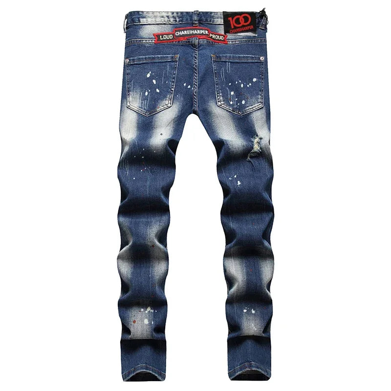 dsq071 Herrjeans Stretchkomplex tvättvatten handmålade - 24 Timmar Deals