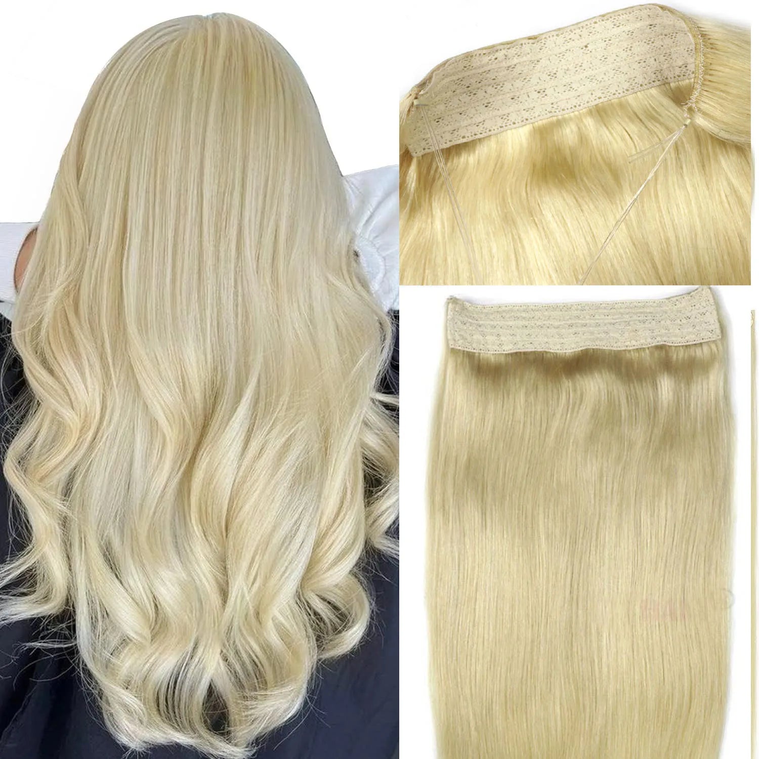 Halo Hair Extensions Brazilian Remy  Human Hair Extensions Secret Wire No Clip - 24 Timmar Deals