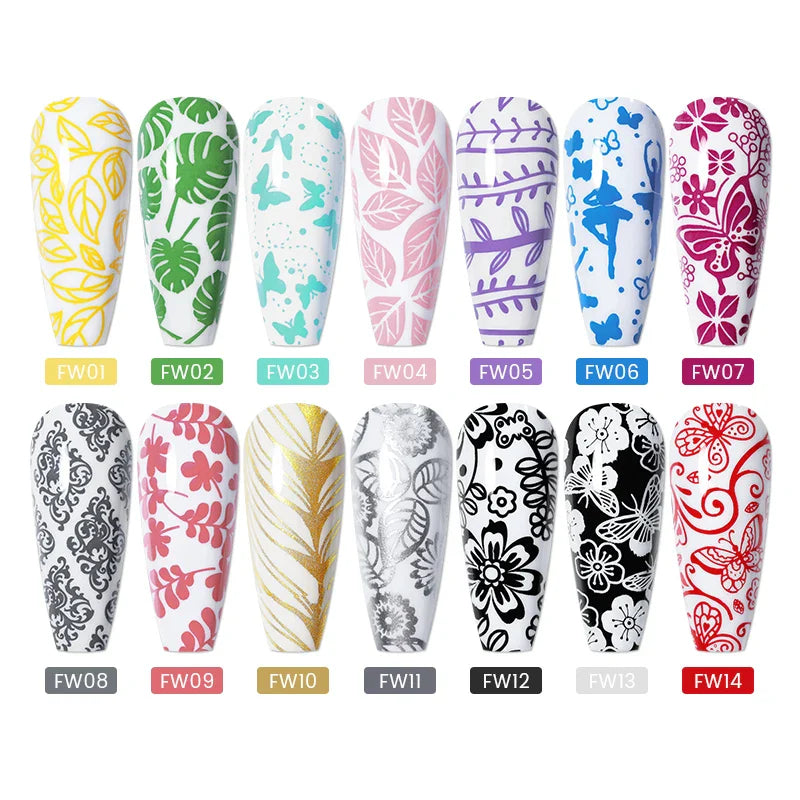 Nail Stamping Gel Polish 8ml Svart Vit Glitter Silver Guld Soak Off UV Gellack - 24 Timmar Deals
