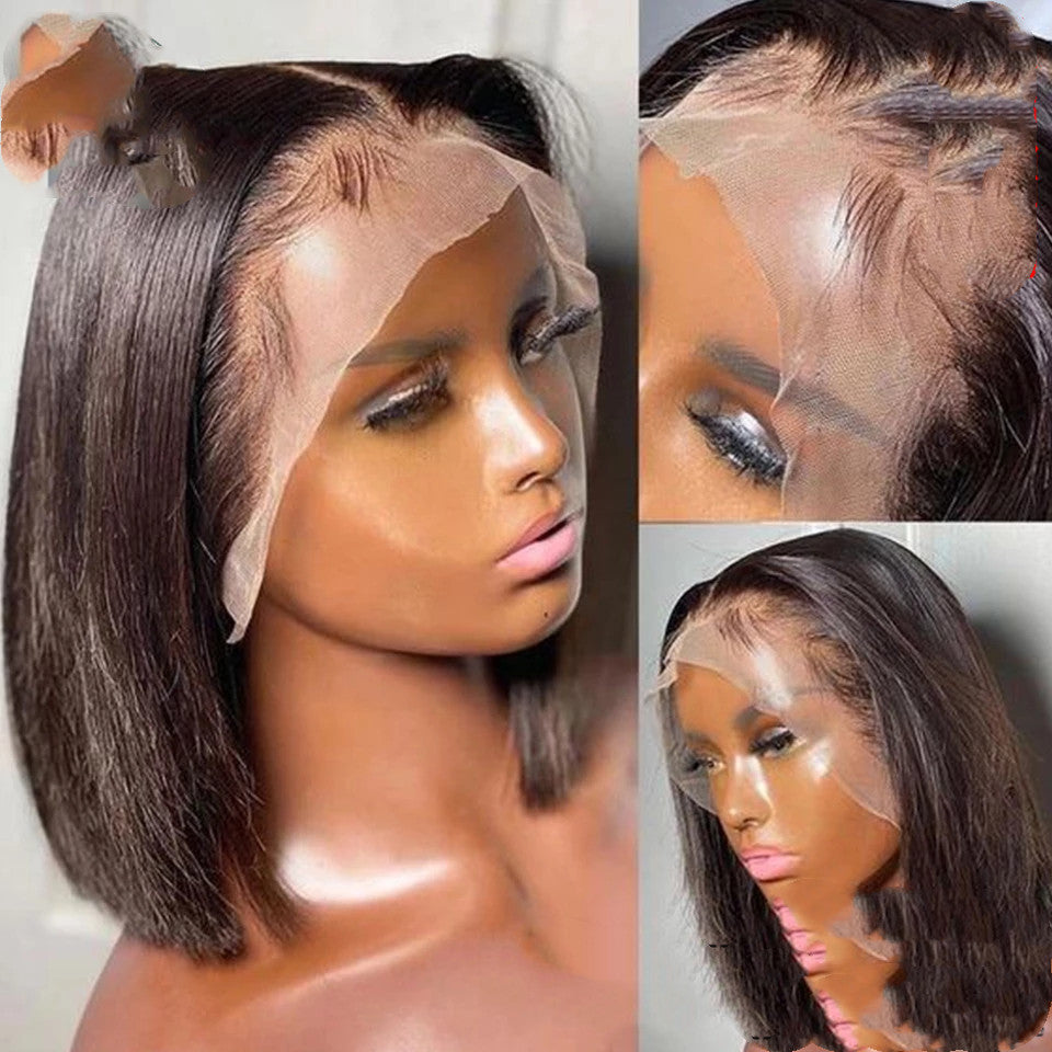 Short Bob Wig Bone Straight 13x4 Transparent Lace Front Wigs - 24 Timmar Deals