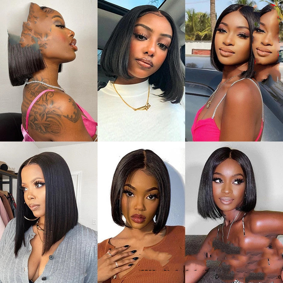 Short Bob Wig Bone Straight 13x4 Transparent Lace Front Wigs - 24 Timmar Deals
