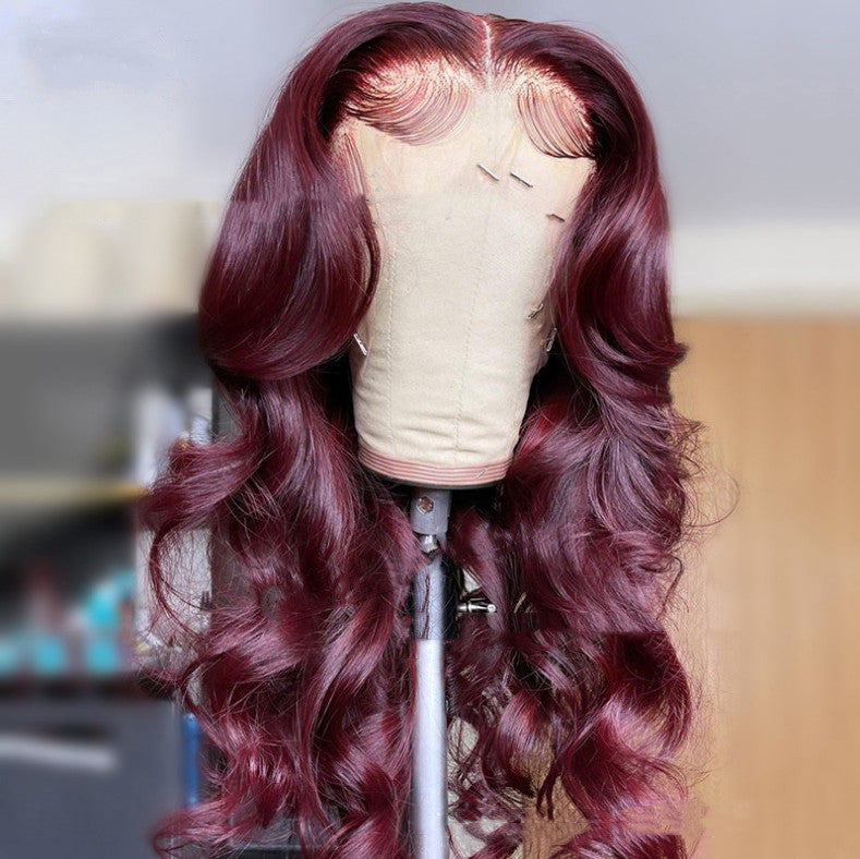 Front Lace Synthetic Wigs Medium Points Wine Red Long Curly Hair - 24 Timmar Deals