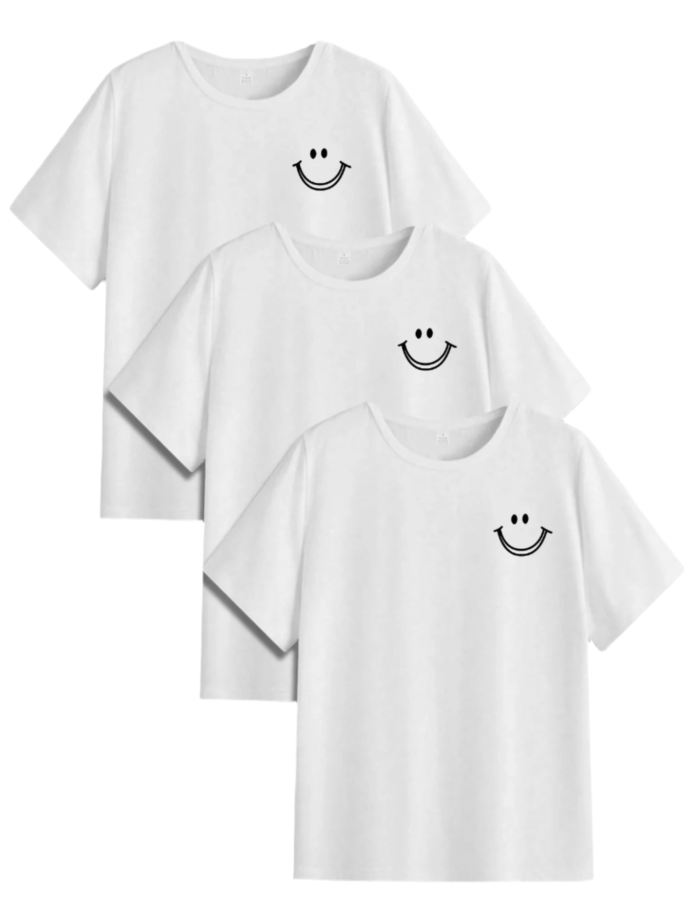 3st Kvinnors casual T-shirts med enkelt glatt ansiktsmönster, rund halsringning och korta ärmar