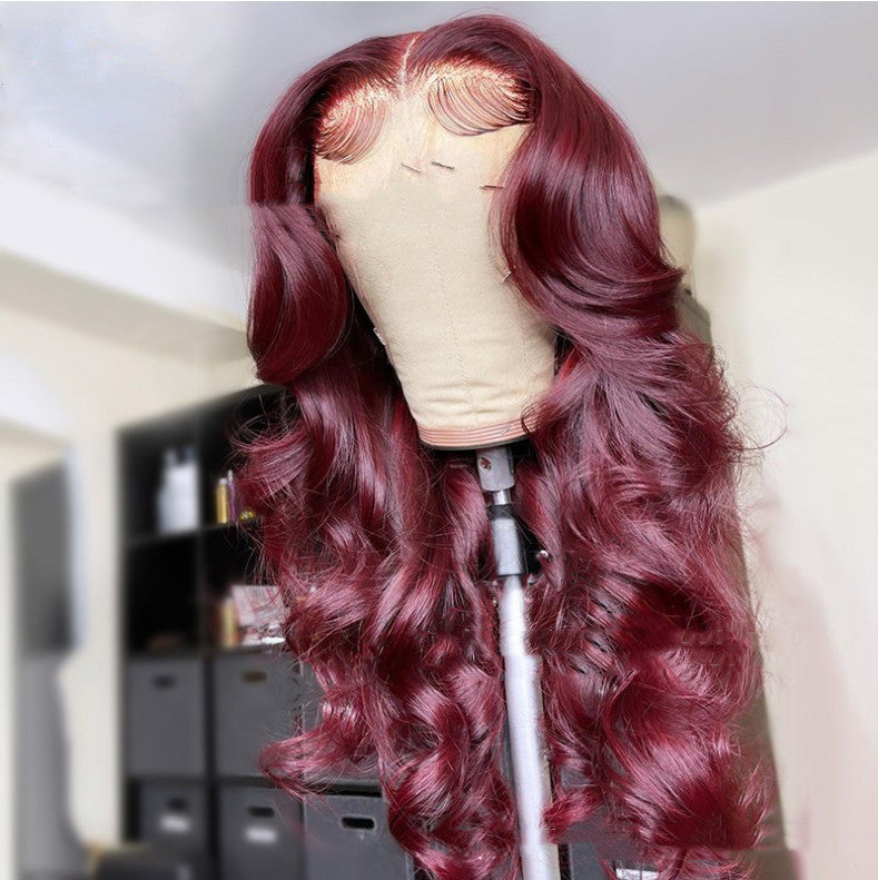 Front Lace Synthetic Wigs Medium Points Wine Red Long Curly Hair - 24 Timmar Deals