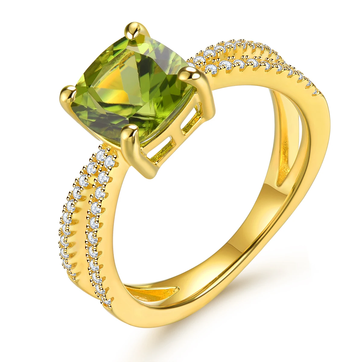 Peridot Sterling Silver Ringar Gulguldpläterade 2,5 karat äkta Peridot S925 smycken - 24 Timmar Deals