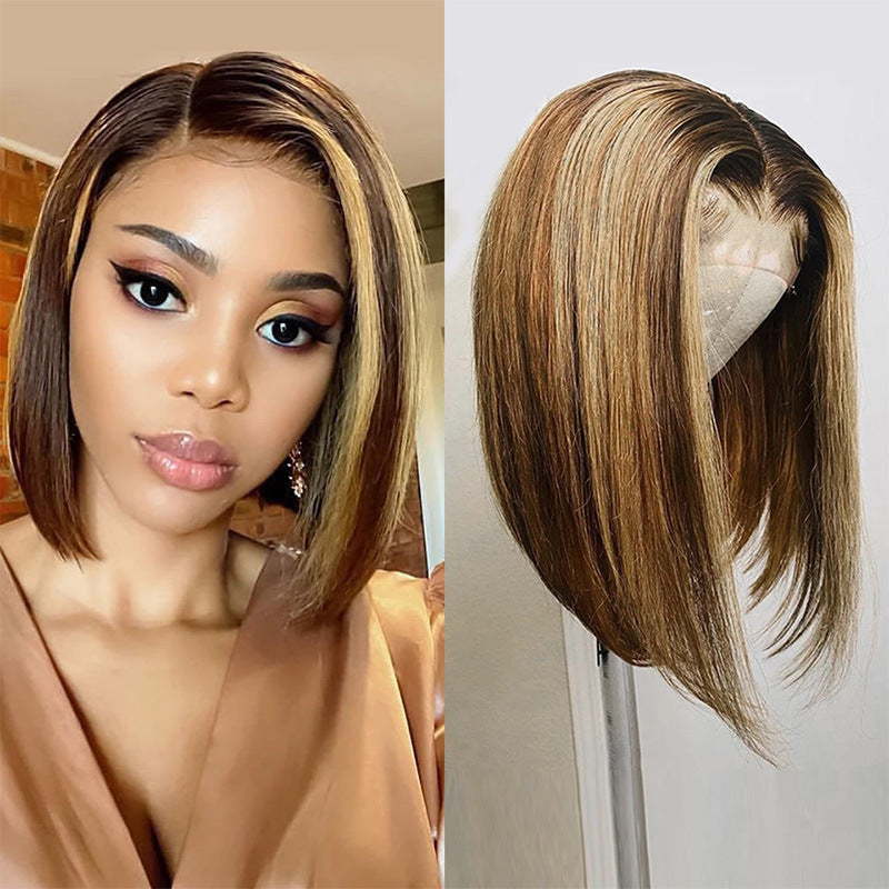 Piano Color Real Hair T Shaped Bob Headgear - 24 Timmar Deals