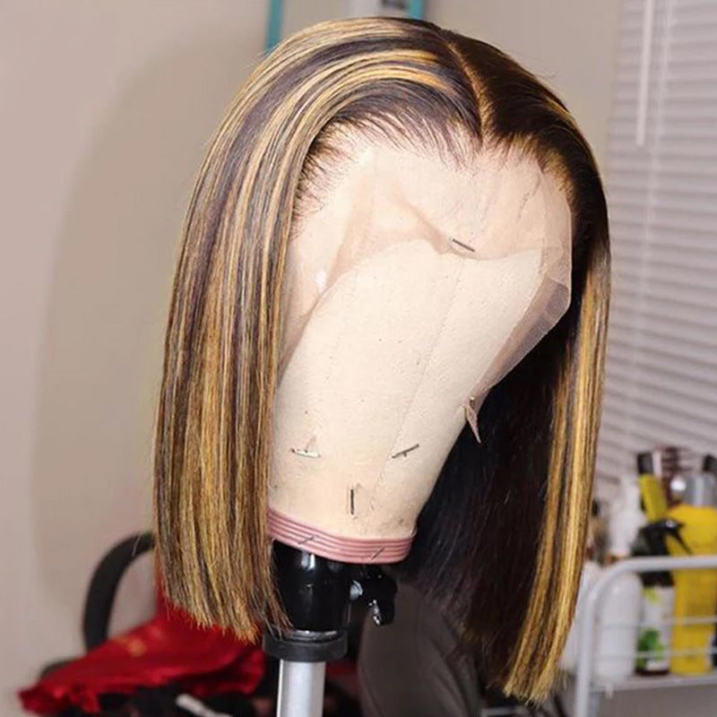 Piano Color Real Hair T Shaped Bob Headgear - 24 Timmar Deals