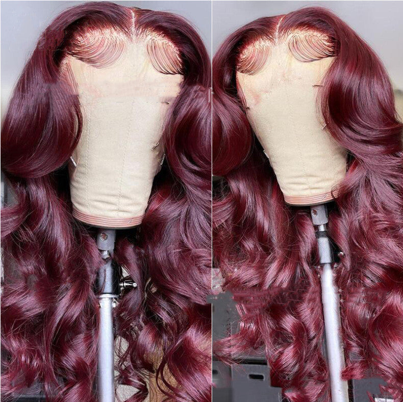 Front Lace Synthetic Wigs Medium Points Wine Red Long Curly Hair - 24 Timmar Deals